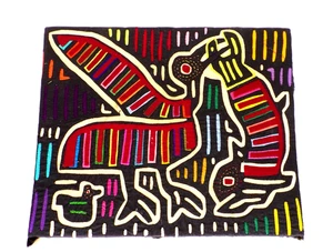 1970s Big Bird of Prey San Blas MOLA Guna Indigenous Art Panama Red Black Cream - Picture 1 of 24