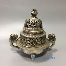 Chinese old Tibet silver hand carved Dragon Incense burner w Qianlong Mark 20221
