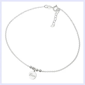 Sterling Silver Love Tag Dangle Charm Ball Bead Link Rolo Cable Chain Anklet - Picture 1 of 3