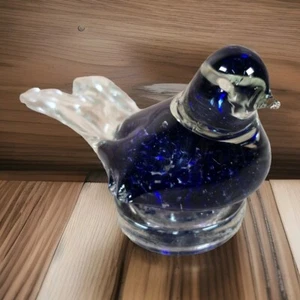 Vintage Blue of Happiness Hand Blown Bubble Glass Bird Figurine Paperweight - Picture 1 of 7