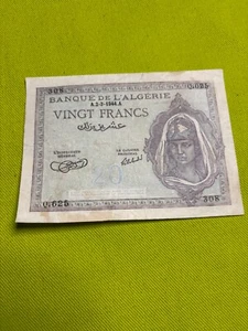 Tunisia Banque De L'Algerie 20 Vingt Francs 1944 - Picture 1 of 2