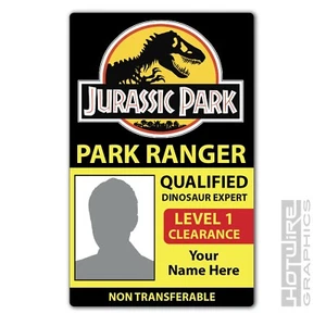 PERSONALISED Printed Novelty ID- Jurassic Park Ranger Dinosaur Expert Pass Card - Picture 1 of 2
