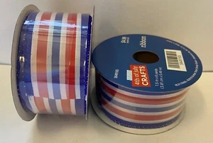 2x red white blue star stripes wired ribbon 1.5in x 6yds Patriotic wreath bow #2 - Picture 1 of 1