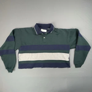 Bill Blass Cropped Rugby Polo Mens Medium Green Blue Vintage Retro Repurposed - Picture 1 of 5