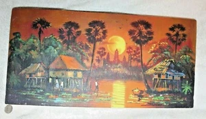 Vintage signierte vietnamesische asiatische Dorfszene Öl auf Leinwand Gemälde D - Bild 1 von 8