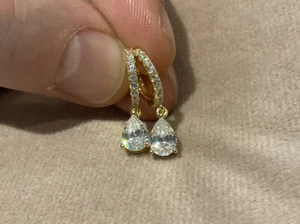 2.76 Carat Lab Created Diamond Pear Cut Drop Hoop Earrings 9k Gold Plated 925 - Picture 1 of 8
