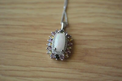 Pingente de opala etíope 3,10 ct/multi gema com corrente de 20" platina sobre prata - Imagem 1 de 4