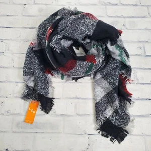 Bufanda manta para mujer negra gris roja verde rectangular flecos suaves LOF nueva - Imagen 1 de 7