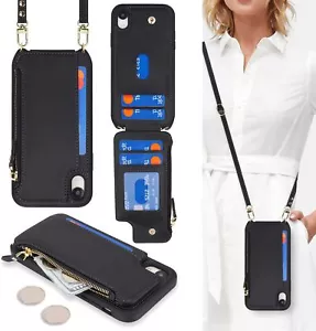 iPhone Xr Wallet Case: Card Holder, Strap, Wristlet, Zipper Pocket - Black - Picture 1 of 9