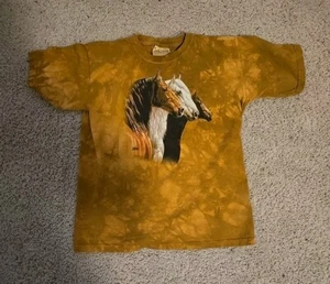VTG The Mountain Brown Tie-Dye 3 Horse Portrait Graphic T-shirt Youth Sz XL - Picture 1 of 6