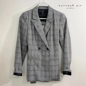 NWOT Current Air Open Back Blazer M Glen Plaid $119 Double Breasted Adjustable - Picture 1 of 16