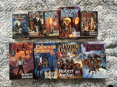 The Wheel of Time Books 1-9 book Lot by Robert Jordan,5 Hardcover 4 Soft Set - Image 1 of 3