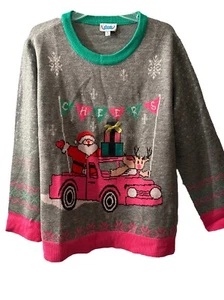 Suéter Rockin Around Feo Navidad Saludos Santa Reno Mujer’s L Sin Luces - Imagen 1 de 11