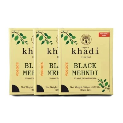VAGAD'S KHADI HERBAL GRAMODAYA черный мехенди, хна, 300 г - черный (упаковка из 3) - Изображение 1 из 4