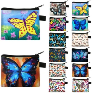 Portable Butterfly Printed Coin Purse Kids Wallet Key Storage Bag Card Holder - Picture 1 of 24