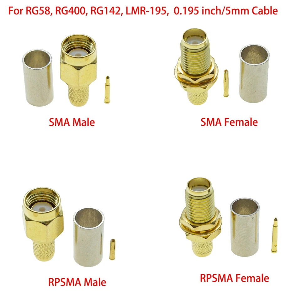 10Pcs SMA Male Female crimp For RG400 RG58 LMR142 Coaxial cable Lot RF connector - Image 1 of 4