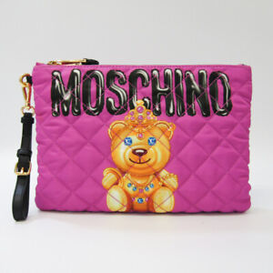 Moschino Bear 7B8405 Women's Leather,Nylon Clutch Bag Black,Pink,Yellow BF535966