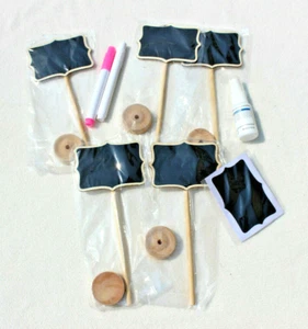 5 PC SET 8” BLACKBOARD PEG DISPLAYS ON ROUND WOOD STANDS WHITE & PINK PEN - Picture 1 of 3