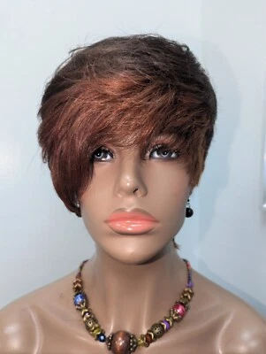 Asymmetrical 100% Virgin Chinese Full Cut Lace Wig  Color Brown Highlight Arburn - Image 1 of 4