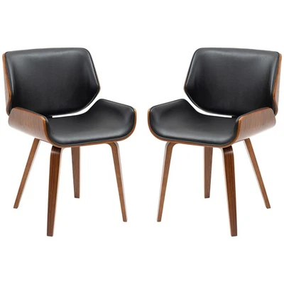 HOMCOM Set 2 Sedie da Pranzo Imbottite Stile Vintage in Legno e Pelle PU Nero - Immagine 1 di 4