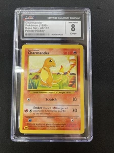CGC 8 ERROR CARD - Charmander Printer Hickey Error Base Set 1999 Pokemon Card - Picture 1 of 2