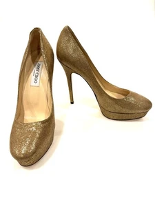 Jimmy Choo Alex Glitter Gold Platform Heel | Size 38.5 - Picture 1 of 10