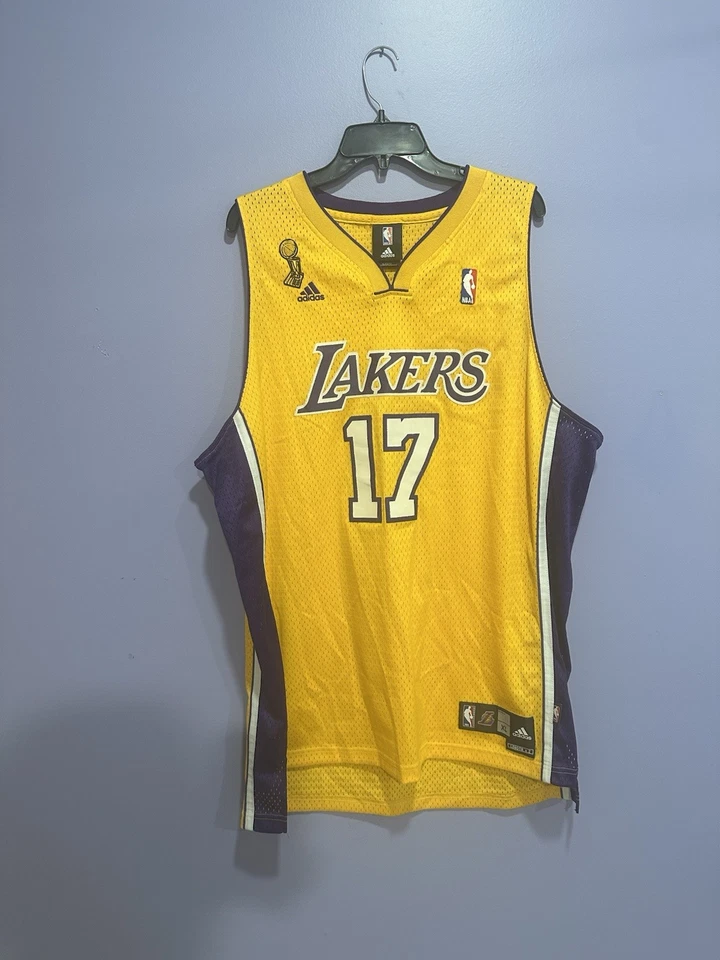 Camiseta deportiva rara Adidas 2009 Finales NBA Parche Los Angeles Lakers Bynum para hombre XL cosida Foto 1 de 4