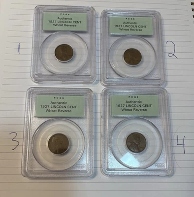 (4) PCGS 1927 Authentic Sample Wheat Cent Slabs. OGH holder.  - Image 1 of 4