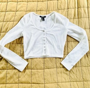 forever 21 ribbed cropped longsleeve snapfront shirt xl - Picture 1 of 9