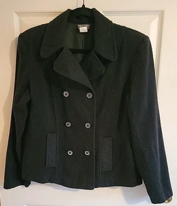 Vintage Tracy Evans Double Breasted Blazer Black L With Shoulder Pads EUC - Picture 1 of 16