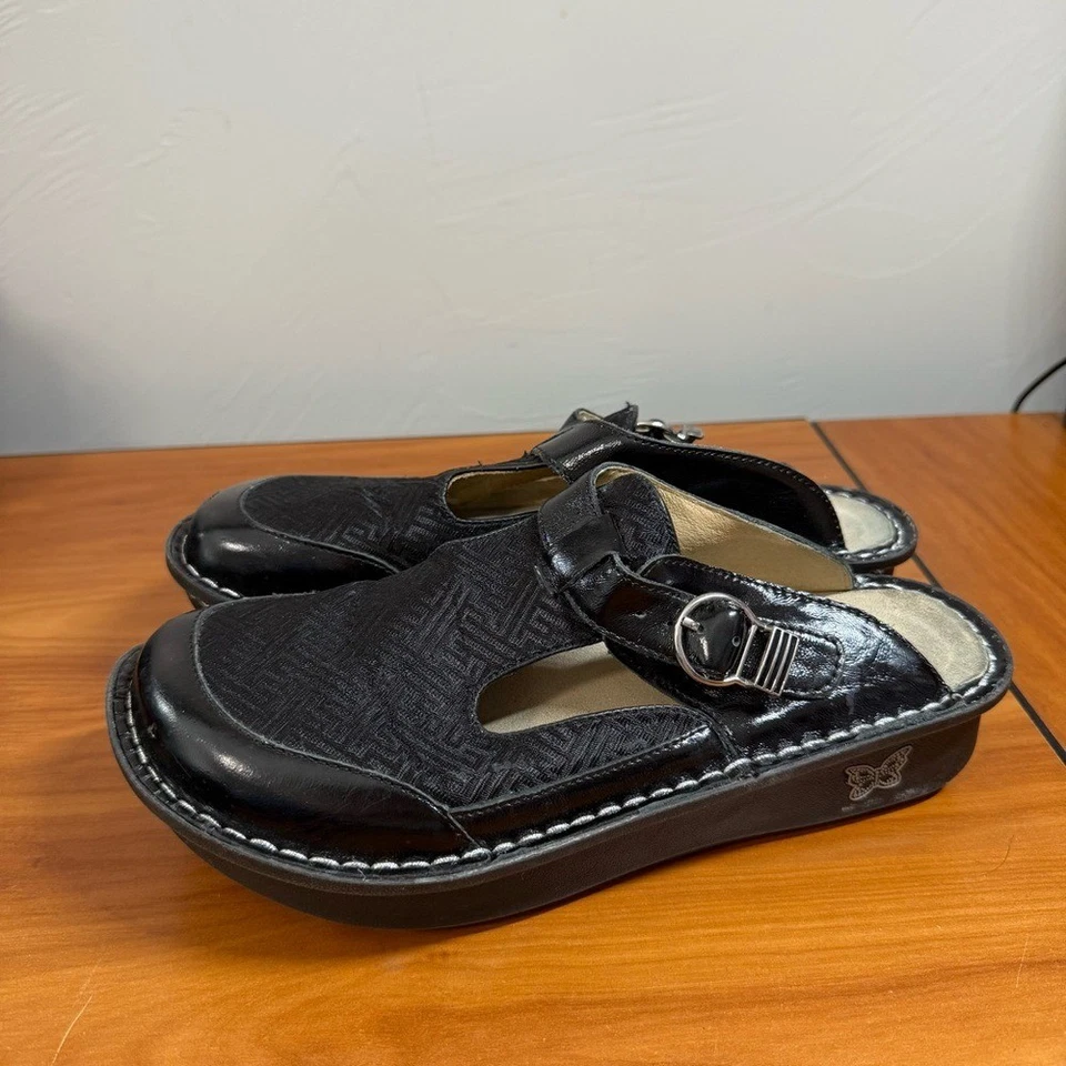 Alegria черный геометрический ткани кожи Mazie сабо пряжка мулы размер 9 (39) - Изображение 1 из 4