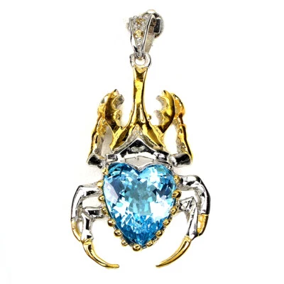 925 Pendente Argento Sterling Topazio Blu 15ct Zaffiro Gemma Gioielli Fatto - Immagine 1 di 4