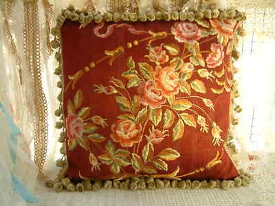 20" Elegant Blooming Rose Ribbon European Decorative Embroidery Pillow Cover - Image 1 of 4