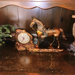 1950s Western Horse Mantle Clock Rare Copper Finish, Gilbert Clock AC Power - Picture 1 of 8