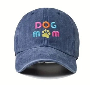 Dog Mom Adjustable Embroidered distressed Baseball Cap, Navy Blue - Picture 1 of 3