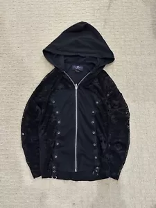 Y2K Black Royal Bones Skulls Mesh Lace Zip Up HoodieGothic Punk Womens Medium - Picture 1 of 10