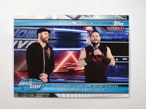 2019 Topps WWE Base #65 Owens & Sami Zayn Defeat Shinsuke Nakamura & Randy Orton