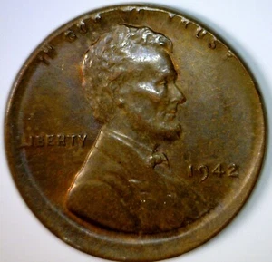 1942 OFF CENTER ERROR Lincoln Wheat Cent CH AU + Coin NICE Color Toned O/C #1 - Picture 1 of 4