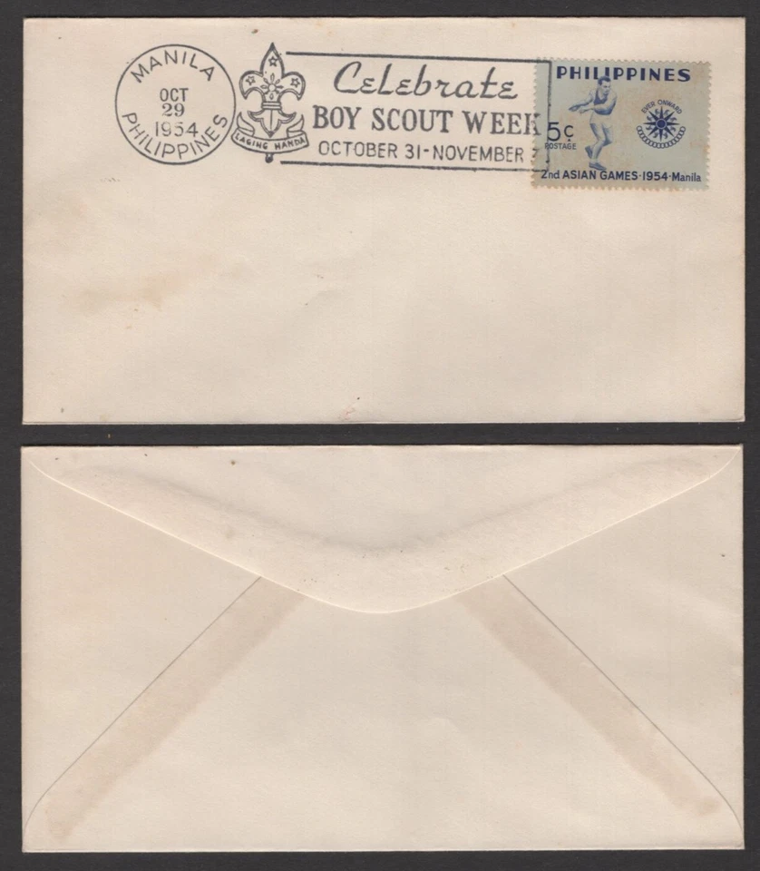 1954 Philippines Cover – Boy Scout Week, Asian Games Stamp - Image 1 of 1