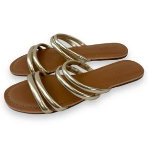 J. Crew Factory Gold Metallic Flat Slide On Sandals 8 - Picture 1 of 15