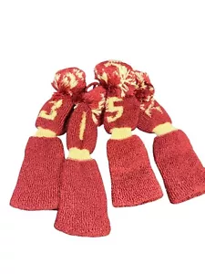 Vintage NOS High Skore Pom Pom Golf Club Head Covers Knit Socks BURGUNDY - Picture 1 of 7
