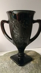 L.E. SMITH Black AMETHYST DANCING NYMPHS Glass Vase 1930's-BEAUTIFUL & CLASSIC - Picture 1 of 4