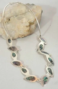 Vintage Je Hecho Mexican 925 Sterling Silver And Abalone Necklace - Picture 1 of 8