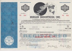 Norlin Industries, Inc. Instrumentos Bond Stock Certificate Chicago Music Company - Imagen 1 de 1