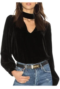Paige Womens Tamara Long Sleeves Plush Velvet Choker Blouse Top Black Med - Picture 1 of 5