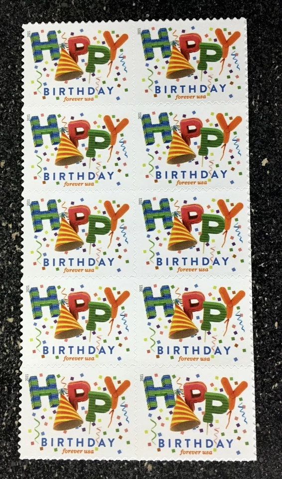2021USA #5635 Forever Happy Birthday - Block of 10 From Sheet  mint postage  - Image 1 of 1