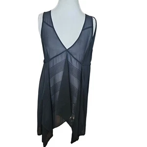 Retro Y2K Womens L Black Sheer Babydoll Blouse Sleeveless Assymetrical Hem Goth - Picture 1 of 10