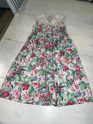 Vestido floral hecho a mano de colección con cuello bordado sin mangas talla 8 Foto 1 de 4