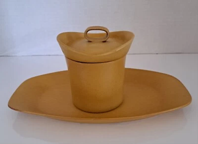 Bennington Potters Tray 1681 Sugar Dish 1634 & Top 1634T Mustard Yellow Vermont - Image 1 of 4