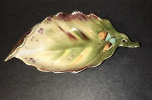 Vintage Ucagco Accents Hand Painted Japan Leaf Trinket Dish 6”inches In Length - Picture 1 of 8